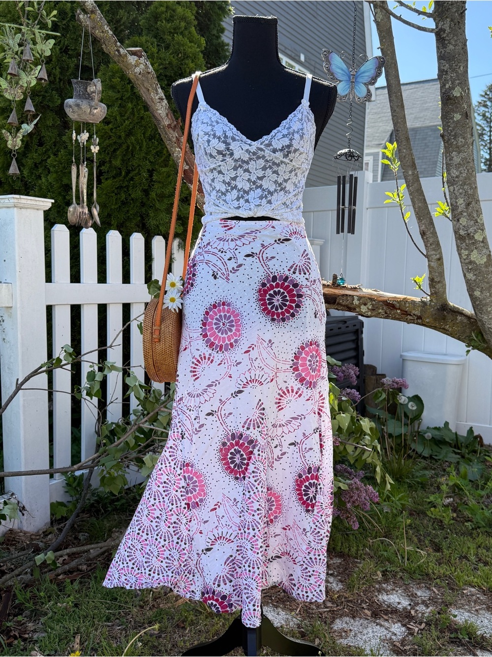 Per Una White, Pink & Purple Mandala Floral Clipdot Cotton Skirt | UK 8L/US 4L